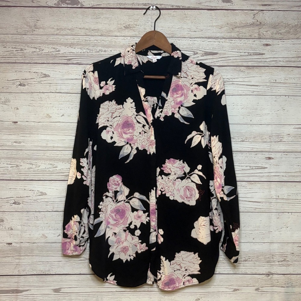 Candies Black Floral Long‎ Sleeve Large